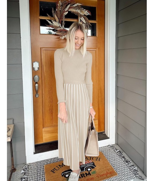 ZESICA Womens 2025 Fall Turtleneck Long Sleeve Sweater Dress Tie Waist Casual Loose Ribbed Knit A Line Midi Dresses