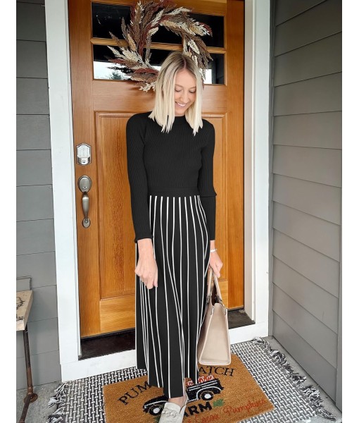 ZESICA Womens 2025 Fall Turtleneck Long Sleeve Sweater Dress Tie Waist Casual Loose Ribbed Knit A Line Midi Dresses