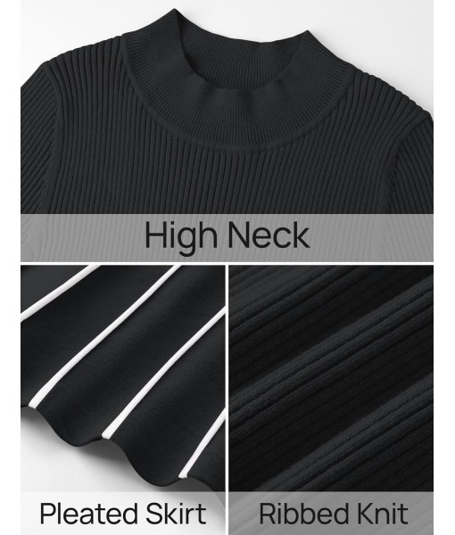 ZESICA Womens 2025 Fall Turtleneck Long Sleeve Sweater Dress Tie Waist Casual Loose Ribbed Knit A Line Midi Dresses