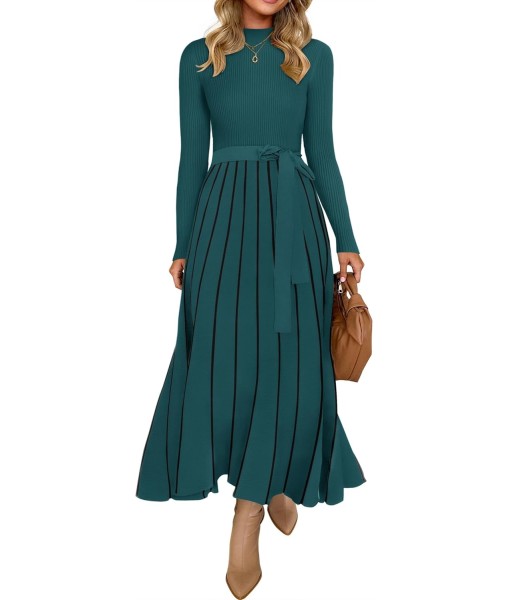 ZESICA Womens 2025 Fall Turtleneck Long Sleeve Sweater Dress Tie Waist Casual Loose Ribbed Knit A Line Midi Dresses