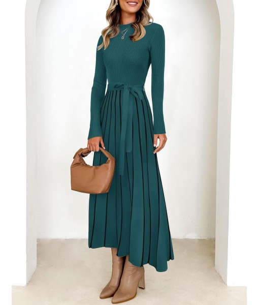 ZESICA Womens 2025 Fall Turtleneck Long Sleeve Sweater Dress Tie Waist Casual Loose Ribbed Knit A Line Midi Dresses