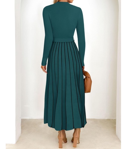 ZESICA Womens 2025 Fall Turtleneck Long Sleeve Sweater Dress Tie Waist Casual Loose Ribbed Knit A Line Midi Dresses