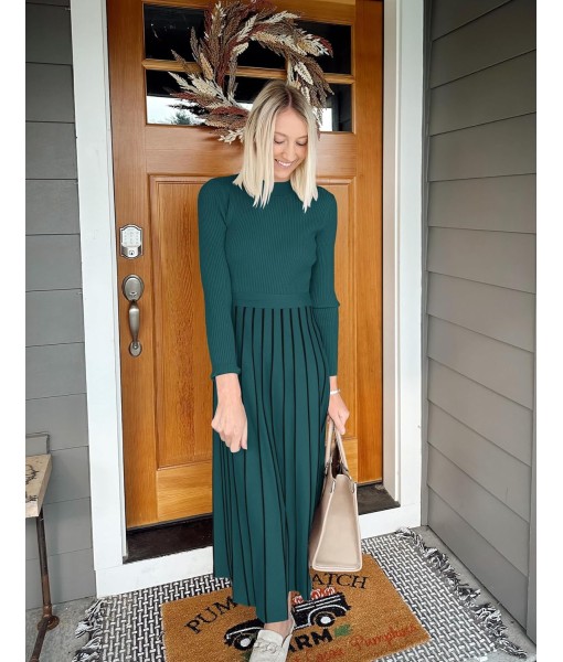 ZESICA Womens 2025 Fall Turtleneck Long Sleeve Sweater Dress Tie Waist Casual Loose Ribbed Knit A Line Midi Dresses