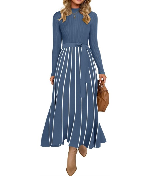 ZESICA Womens 2025 Fall Turtleneck Long Sleeve Sweater Dress Tie Waist Casual Loose Ribbed Knit A Line Midi Dresses