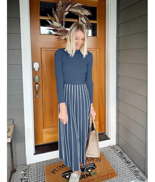 ZESICA Womens 2025 Fall Turtleneck Long Sleeve Sweater Dress Tie Waist Casual Loose Ribbed Knit A Line Midi Dresses