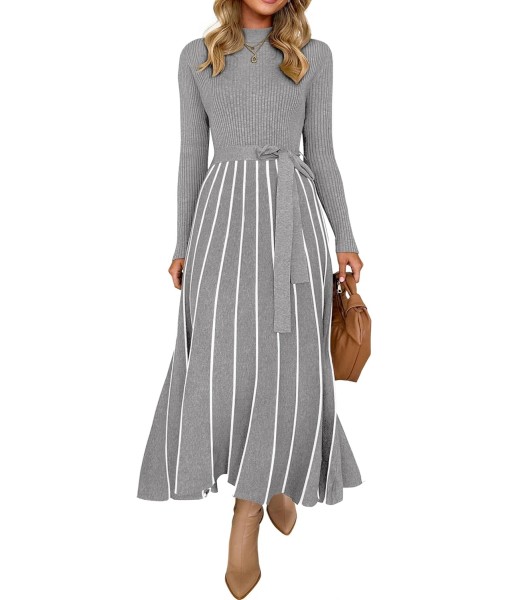 ZESICA Womens 2025 Fall Turtleneck Long Sleeve Sweater Dress Tie Waist Casual Loose Ribbed Knit A Line Midi Dresses