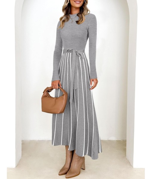 ZESICA Womens 2025 Fall Turtleneck Long Sleeve Sweater Dress Tie Waist Casual Loose Ribbed Knit A Line Midi Dresses