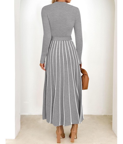 ZESICA Womens 2025 Fall Turtleneck Long Sleeve Sweater Dress Tie Waist Casual Loose Ribbed Knit A Line Midi Dresses
