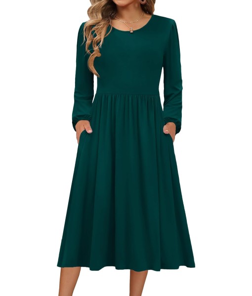 Zeagoo Long Sleeve Dresses for Women 2025 Fall Winter Casual Flowy A-Line Boho Midi Party Long Dress with Pockets