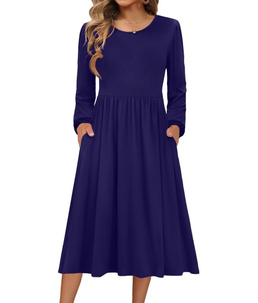 Zeagoo Long Sleeve Dresses for Women 2025 Fall Winter Casual Flowy A-Line Boho Midi Party Long Dress with Pockets
