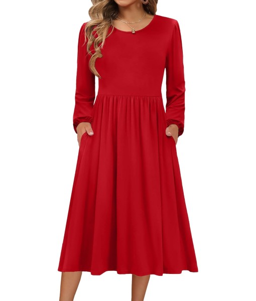 Zeagoo Long Sleeve Dresses for Women 2025 Fall Winter Casual Flowy A-Line Boho Midi Party Long Dress with Pockets