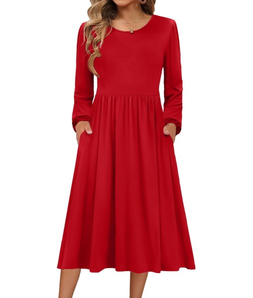 Zeagoo Long Sleeve Dresses for Women 2025 Fall Winter Casual Flowy A-Line Boho Midi Party Long Dress with Pockets