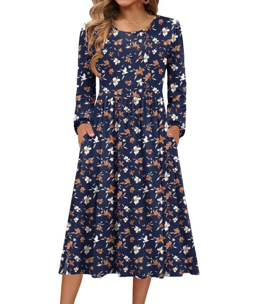 Zeagoo Long Sleeve Dresses for Women 2025 Fall Winter Casual Flowy A-Line Boho Midi Party Long Dress with Pockets