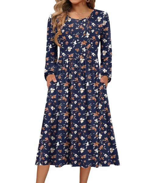 Zeagoo Long Sleeve Dresses for Women 2025 Fall Winter Casual Flowy A-Line Boho Midi Party Long Dress with Pockets