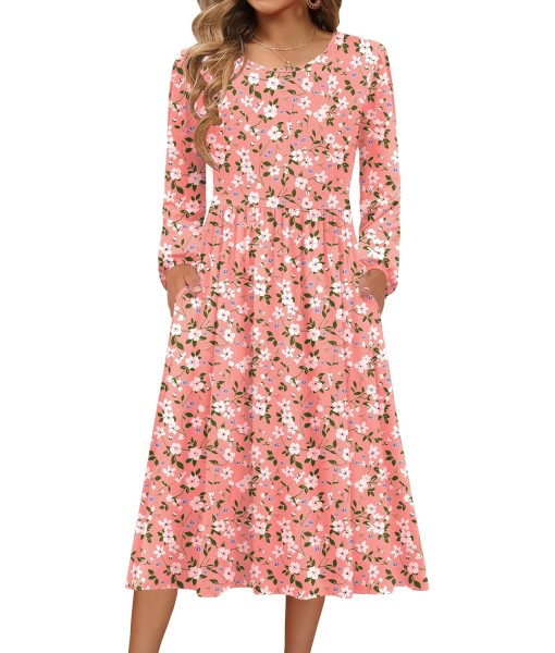 Zeagoo Long Sleeve Dresses for Women 2025 Fall Winter Casual Flowy A-Line Boho Midi Party Long Dress with Pockets