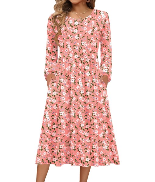 Zeagoo Long Sleeve Dresses for Women 2025 Fall Winter Casual Flowy A-Line Boho Midi Party Long Dress with Pockets