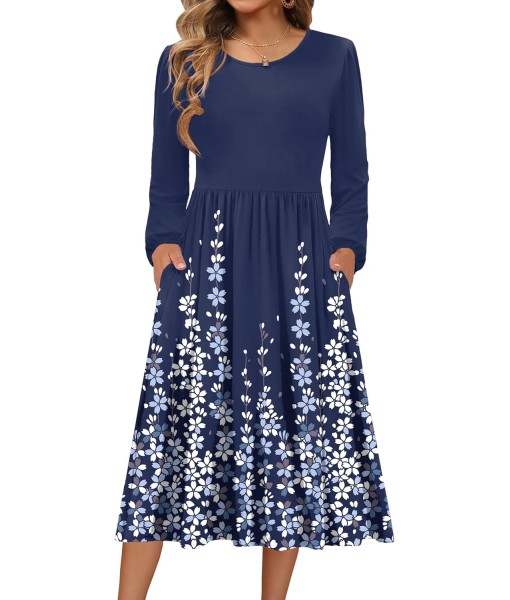 Zeagoo Long Sleeve Dresses for Women 2025 Fall Winter Casual Flowy A-Line Boho Midi Party Long Dress with Pockets