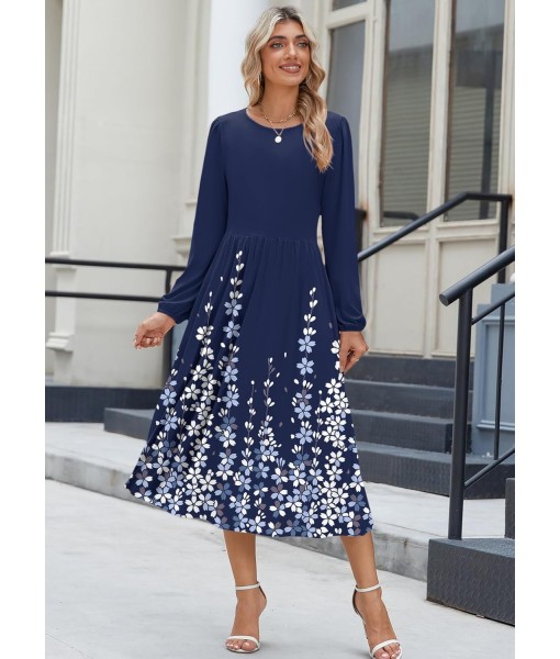 Zeagoo Long Sleeve Dresses for Women 2025 Fall Winter Casual Flowy A-Line Boho Midi Party Long Dress with Pockets