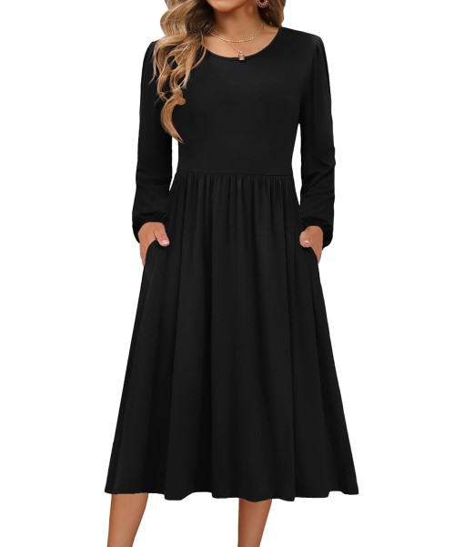 Zeagoo Long Sleeve Dresses for Women 2025 Fall Winter Casual Flowy A-Line Boho Midi Party Long Dress with Pockets