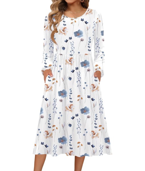 Zeagoo Long Sleeve Dresses for Women 2025 Fall Winter Casual Flowy A-Line Boho Midi Party Long Dress with Pockets