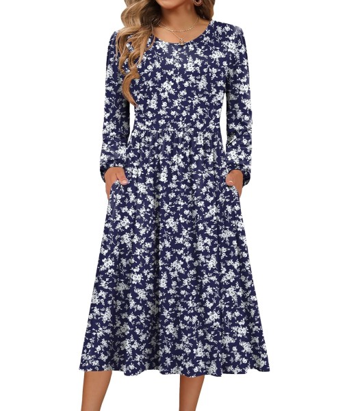 Zeagoo Long Sleeve Dresses for Women 2025 Fall Winter Casual Flowy A-Line Boho Midi Party Long Dress with Pockets