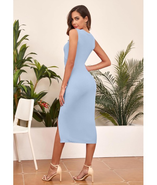 oten Women's Casual Sleeveless Cutout Twist Front Side Slit Ribbed Knit Party Bodycon Midi Dresses