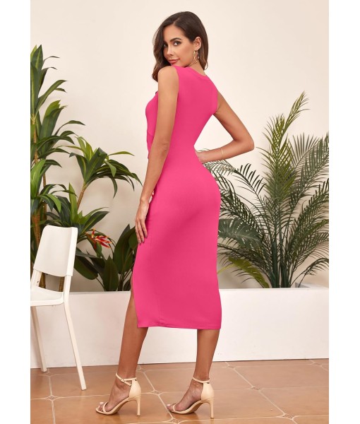 oten Women's Casual Sleeveless Cutout Twist Front Side Slit Ribbed Knit Party Bodycon Midi Dresses