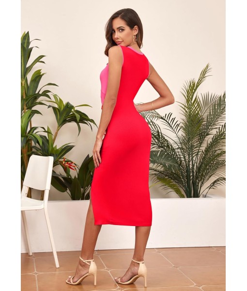 oten Women's Casual Sleeveless Cutout Twist Front Side Slit Ribbed Knit Party Bodycon Midi Dresses