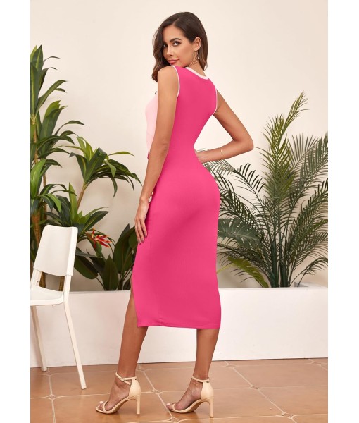 oten Women's Casual Sleeveless Cutout Twist Front Side Slit Ribbed Knit Party Bodycon Midi Dresses