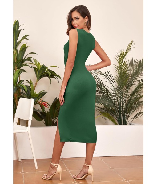 oten Women's Casual Sleeveless Cutout Twist Front Side Slit Ribbed Knit Party Bodycon Midi Dresses