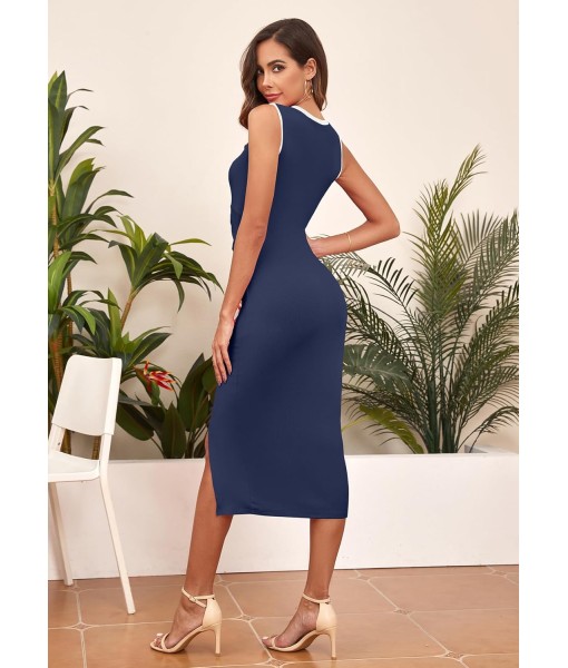 oten Women's Casual Sleeveless Cutout Twist Front Side Slit Ribbed Knit Party Bodycon Midi Dresses