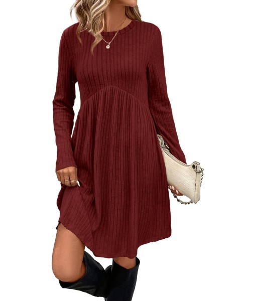 OFEEFAN Long Sleeve Dress for Women Crew Neck Empire Waist Tunic Dress with Pockets