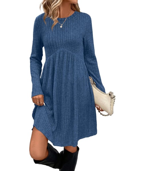 OFEEFAN Long Sleeve Dress for Women Crew Neck Empire Waist Tunic Dress with Pockets