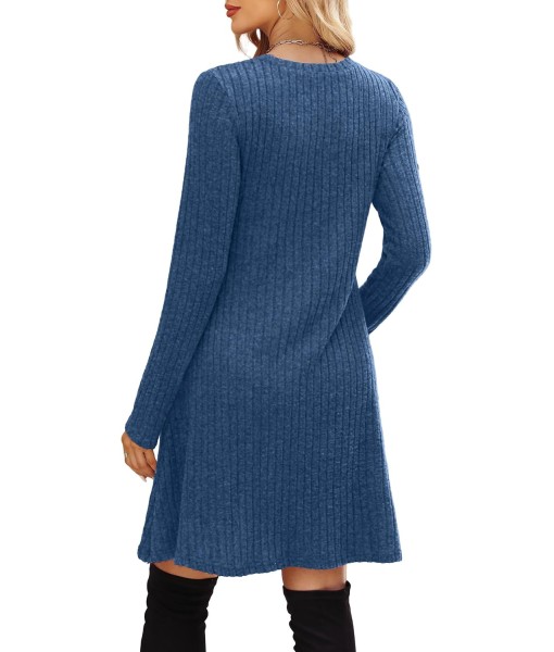 OFEEFAN Long Sleeve Dress for Women Crew Neck Empire Waist Tunic Dress with Pockets