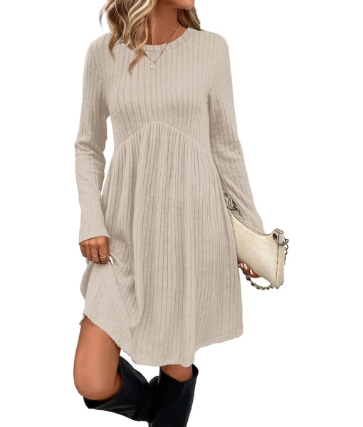 OFEEFAN Long Sleeve Dress for Women Crew Neck Empire Waist Tunic Dress with Pockets