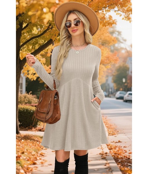 OFEEFAN Long Sleeve Dress for Women Crew Neck Empire Waist Tunic Dress with Pockets