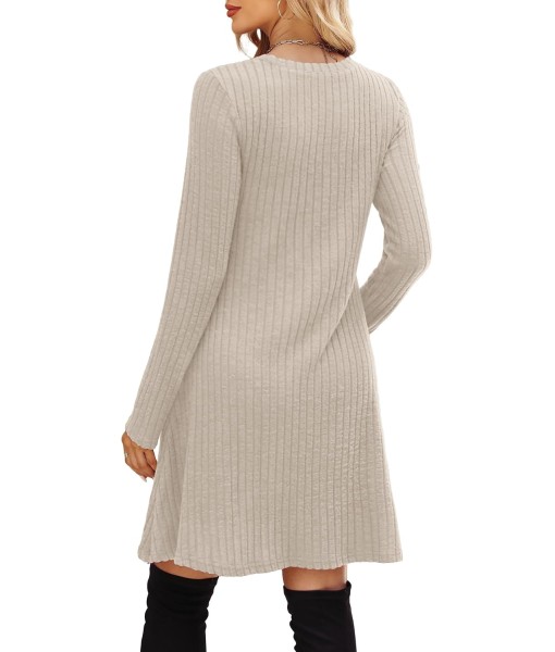 OFEEFAN Long Sleeve Dress for Women Crew Neck Empire Waist Tunic Dress with Pockets