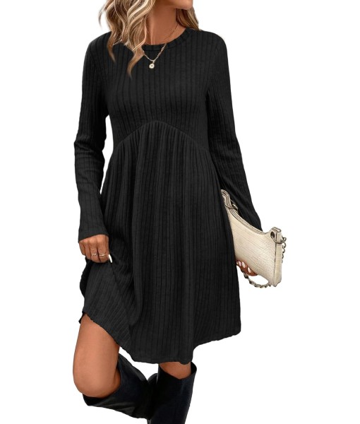 OFEEFAN Long Sleeve Dress for Women Crew Neck Empire Waist Tunic Dress with Pockets