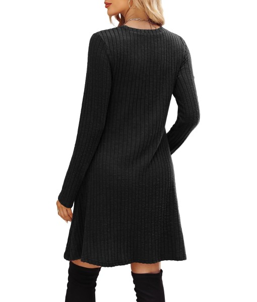 OFEEFAN Long Sleeve Dress for Women Crew Neck Empire Waist Tunic Dress with Pockets