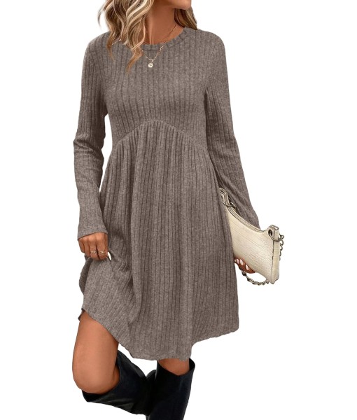 OFEEFAN Long Sleeve Dress for Women Crew Neck Empire Waist Tunic Dress with Pockets