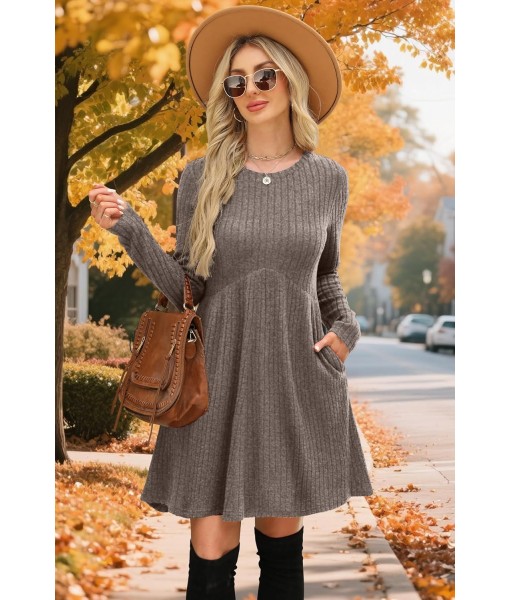 OFEEFAN Long Sleeve Dress for Women Crew Neck Empire Waist Tunic Dress with Pockets