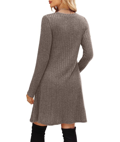 OFEEFAN Long Sleeve Dress for Women Crew Neck Empire Waist Tunic Dress with Pockets