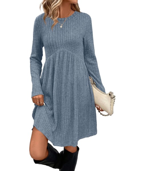 OFEEFAN Long Sleeve Dress for Women Crew Neck Empire Waist Tunic Dress with Pockets