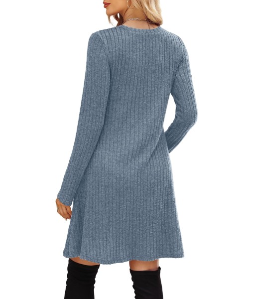 OFEEFAN Long Sleeve Dress for Women Crew Neck Empire Waist Tunic Dress with Pockets