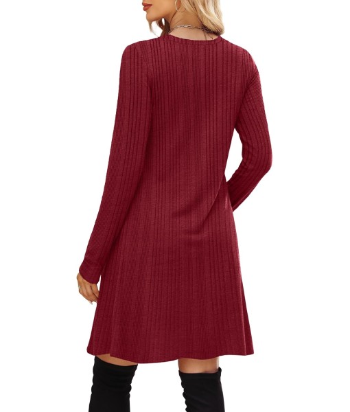 OFEEFAN Long Sleeve Dress for Women Crew Neck Empire Waist Tunic Dress with Pockets
