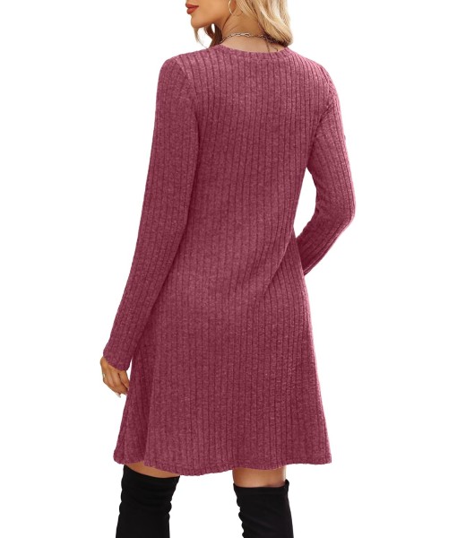 OFEEFAN Long Sleeve Dress for Women Crew Neck Empire Waist Tunic Dress with Pockets