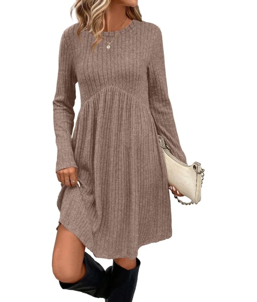 OFEEFAN Long Sleeve Dress for Women Crew Neck Empire Waist Tunic Dress with Pockets