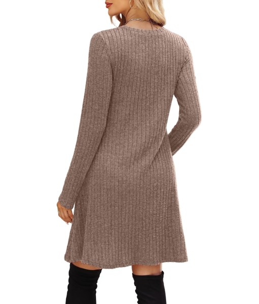 OFEEFAN Long Sleeve Dress for Women Crew Neck Empire Waist Tunic Dress with Pockets