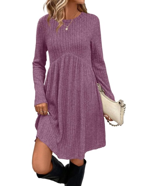 OFEEFAN Long Sleeve Dress for Women Crew Neck Empire Waist Tunic Dress with Pockets