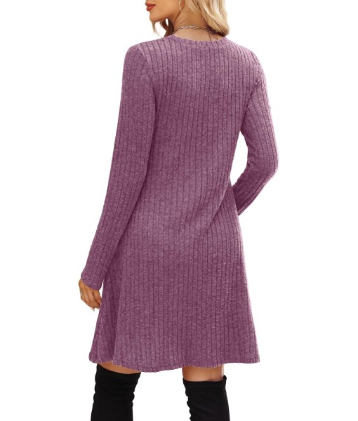OFEEFAN Long Sleeve Dress for Women Crew Neck Empire Waist Tunic Dress with Pockets